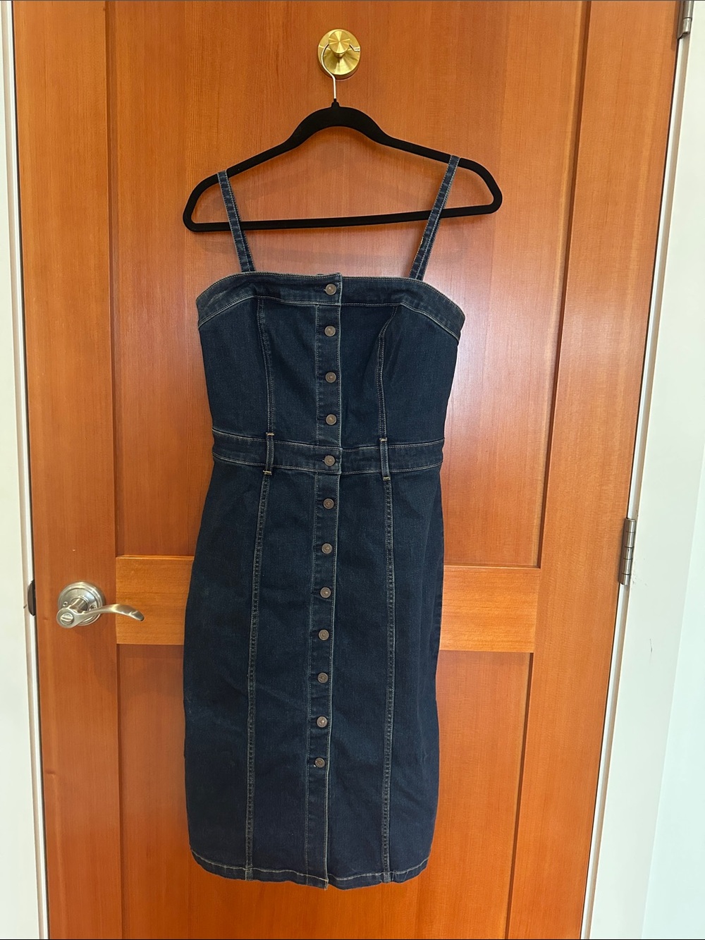 Levi's Dark Blue Button-Front Denim Midi Dress with Straps